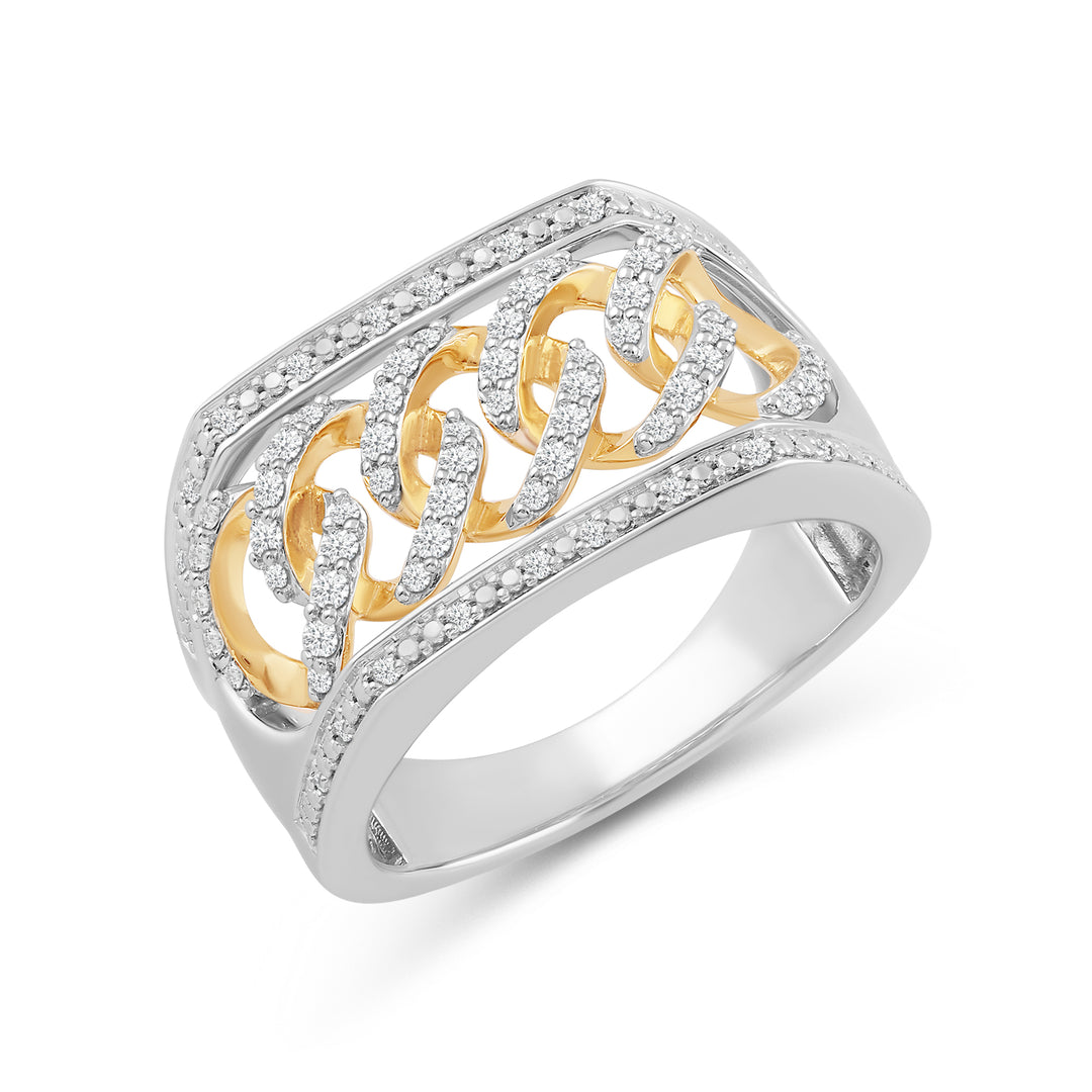 CUBAN UNISEX DRIPZ BAND RING with Cubic Zirconia Stones and 14K Yellow Gold over Sterling Silver