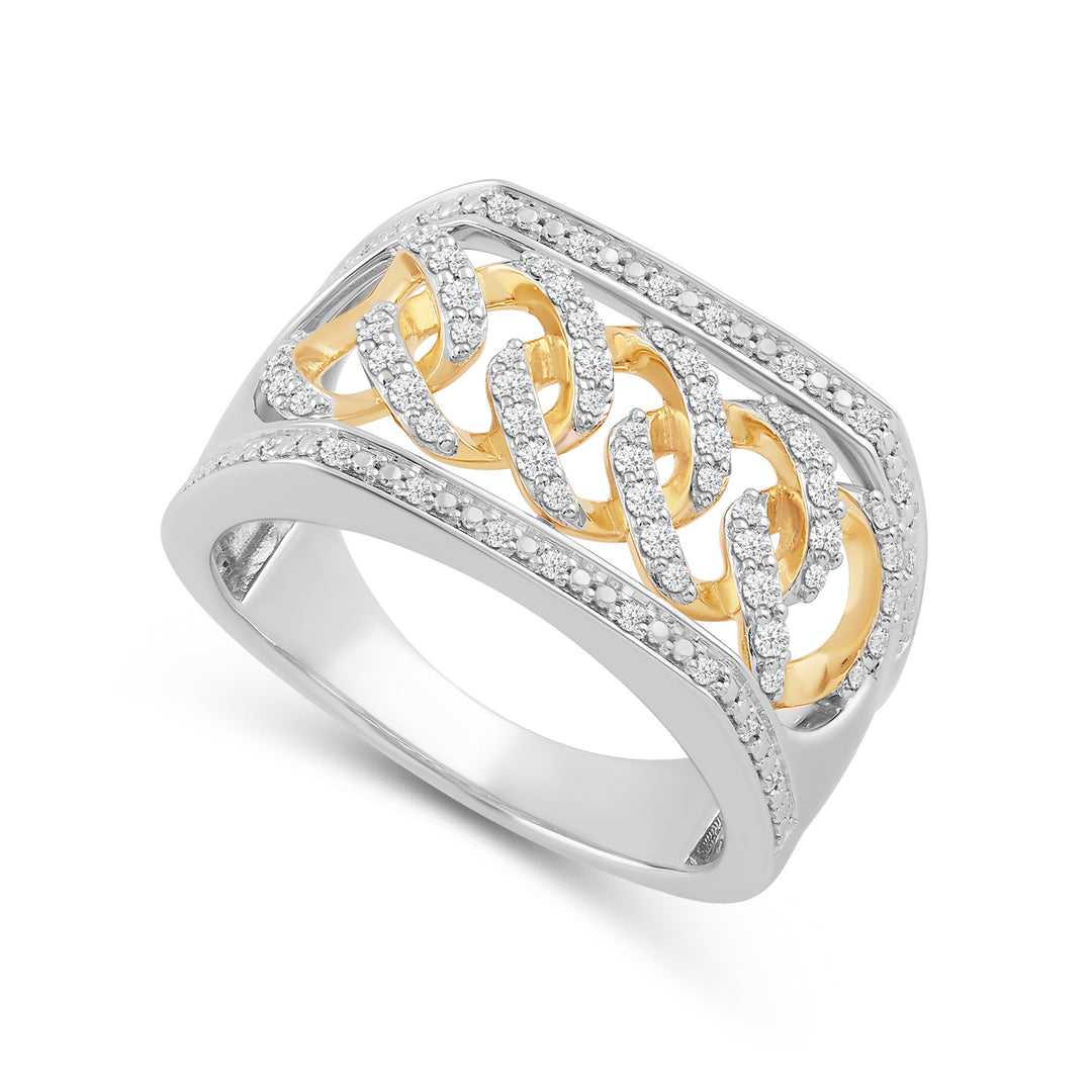 CUBAN UNISEX DRIPZ BAND RING with Cubic Zirconia Stones and 14K Yellow Gold over Sterling Silver