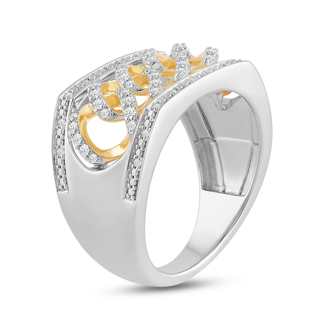 CUBAN UNISEX DRIPZ BAND RING with Cubic Zirconia Stones and 14K Yellow Gold over Sterling Silver