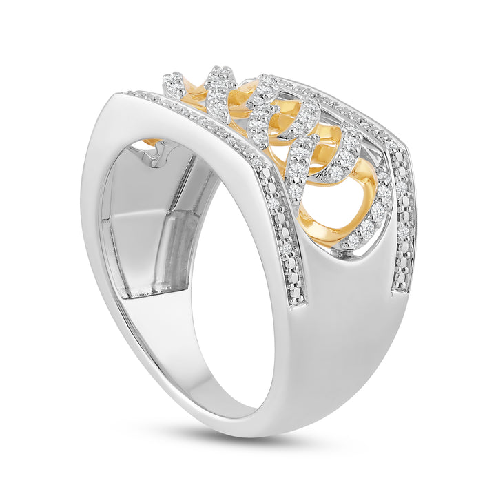 CUBAN UNISEX DRIPZ BAND RING with Cubic Zirconia Stones and 14K Yellow Gold over Sterling Silver