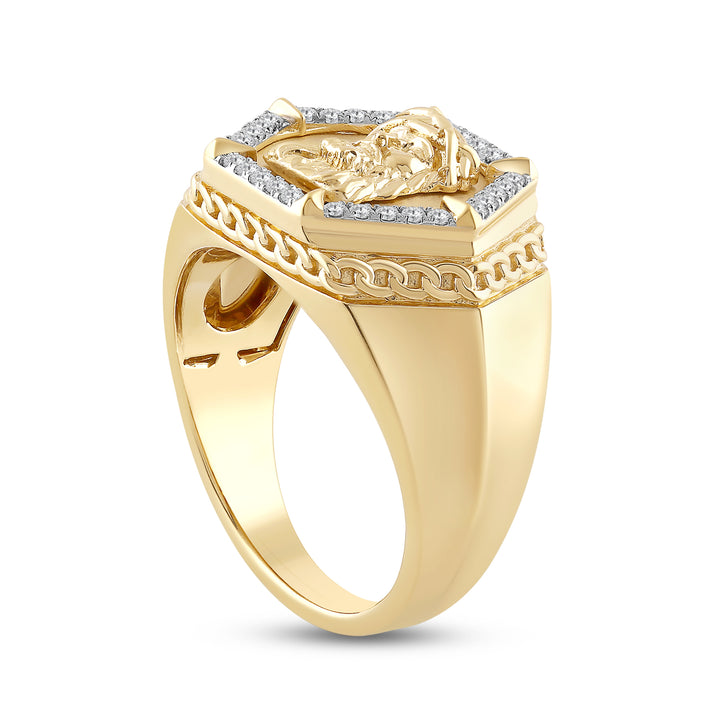 HEXAGON JESUS UNISEX DRIPZ RING with Cubic Zirconia Stones and 14K Yellow Gold over Sterling Silver