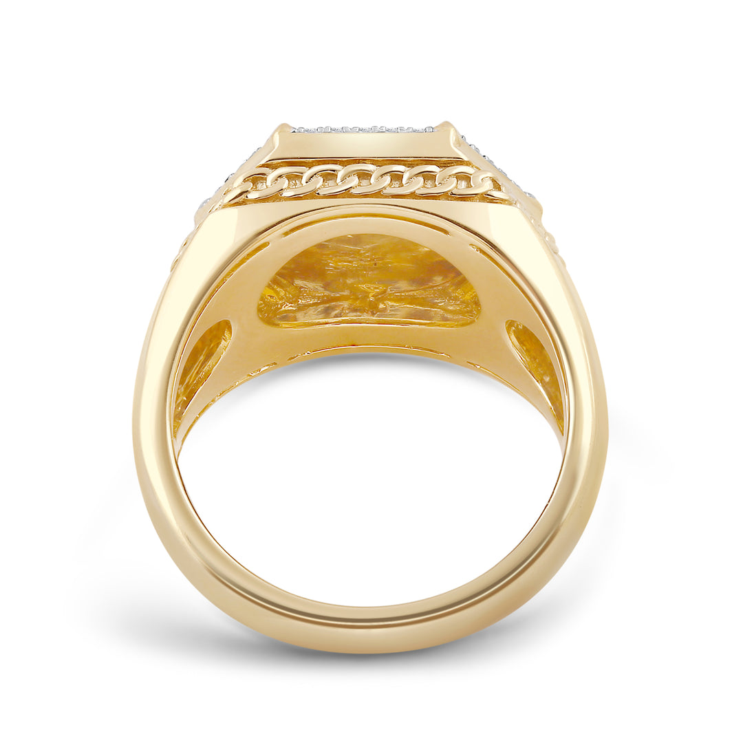 HEXAGON JESUS UNISEX DRIPZ RING with Cubic Zirconia Stones and 14K Yellow Gold over Sterling Silver