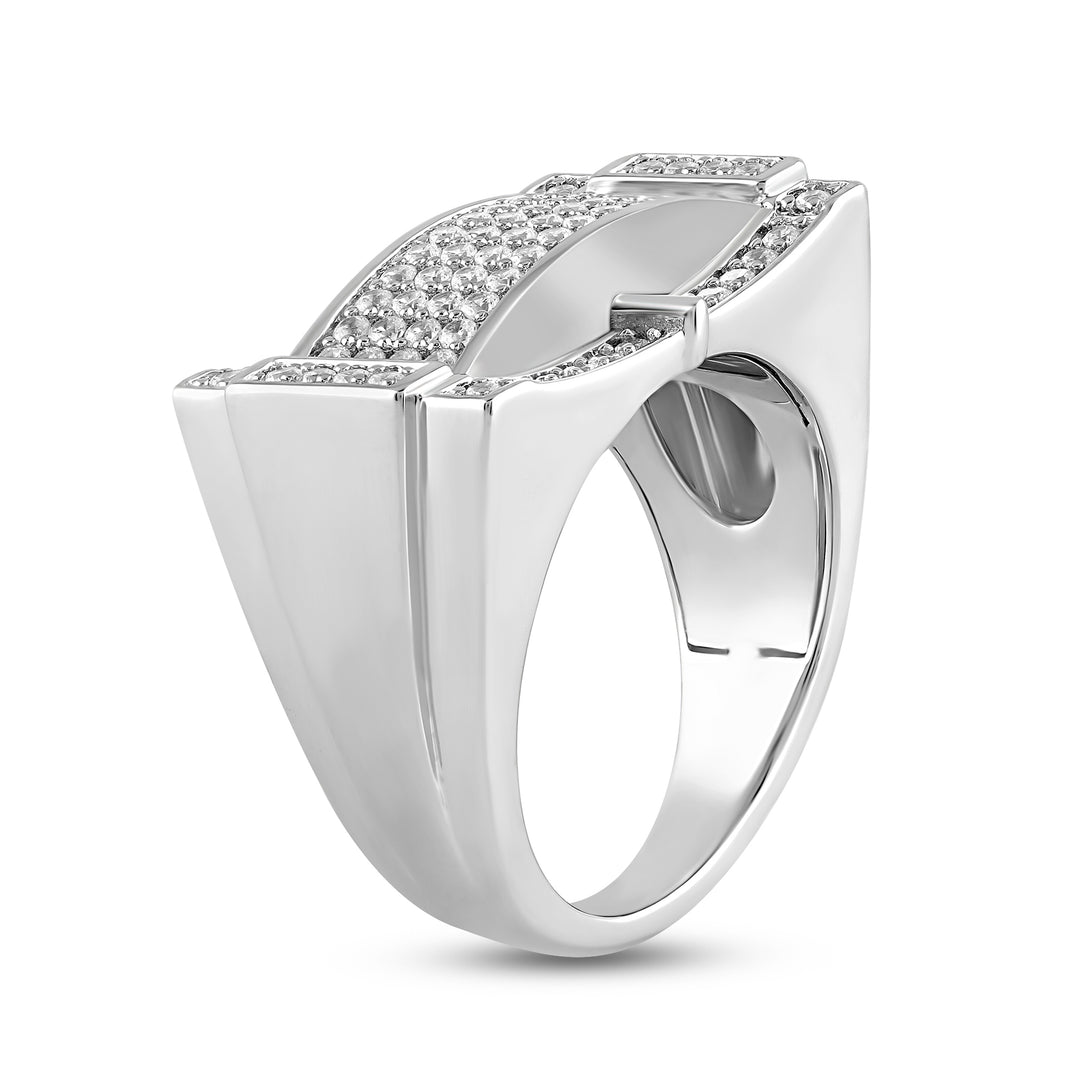 BRIDGED CENTRE RECTANGULAR MEN'S DRIPZ RING
with Cubic Zirconia Stones and Sterling Silver