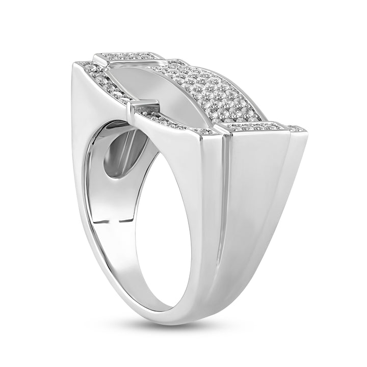 BRIDGED CENTRE RECTANGULAR MEN'S DRIPZ RING
with Cubic Zirconia Stones and Sterling Silver