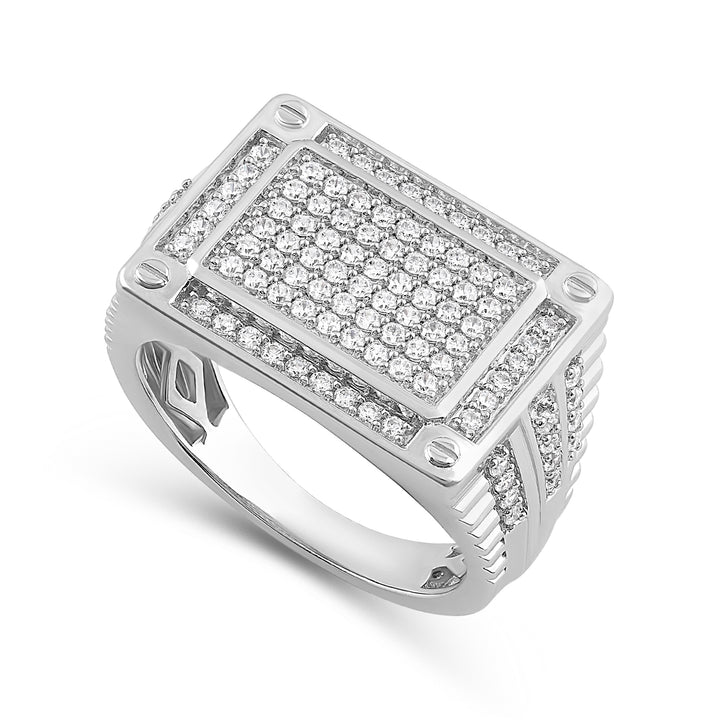 RECTANGULAR PAVE UNISEX DRIPZ RING with Cubic Zirconia Stones and Sterling Silver