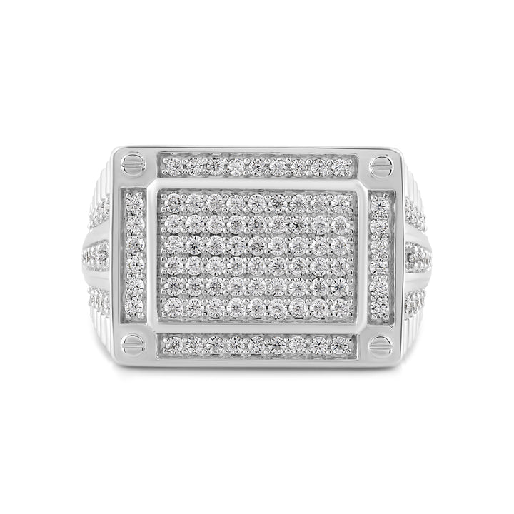 RECTANGULAR PAVE UNISEX DRIPZ RING with Cubic Zirconia Stones and Sterling Silver