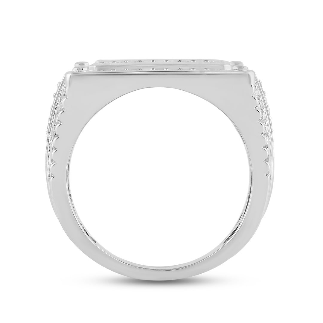 RECTANGULAR PAVE UNISEX DRIPZ RING with Cubic Zirconia Stones and Sterling Silver