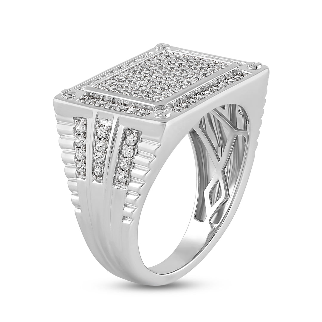 RECTANGULAR PAVE UNISEX DRIPZ RING with Cubic Zirconia Stones and Sterling Silver