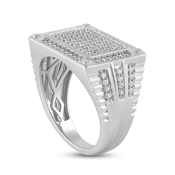 RECTANGULAR PAVE UNISEX DRIPZ RING with Cubic Zirconia Stones and Sterling Silver