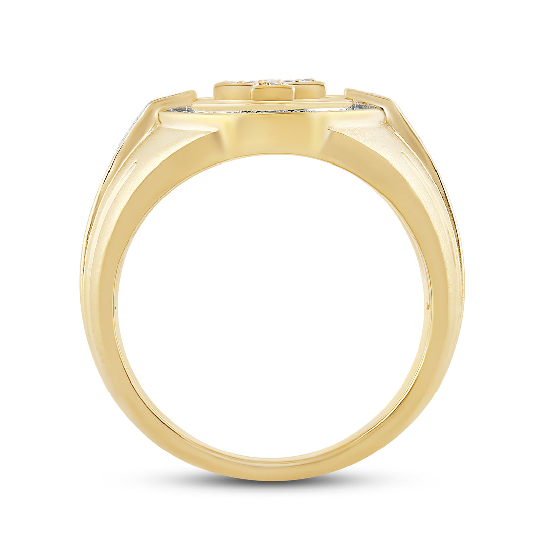 SUNRAYS CROSS OVAL UNISEX DRIPZ RING with Cubic Zirconia Stones and 14K Yellow Gold over Sterling Silver