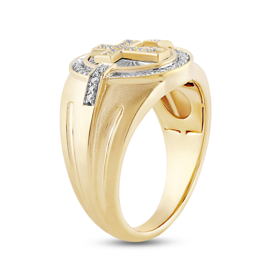 SUNRAYS CROSS OVAL UNISEX DRIPZ RING with Cubic Zirconia Stones and 14K Yellow Gold over Sterling Silver