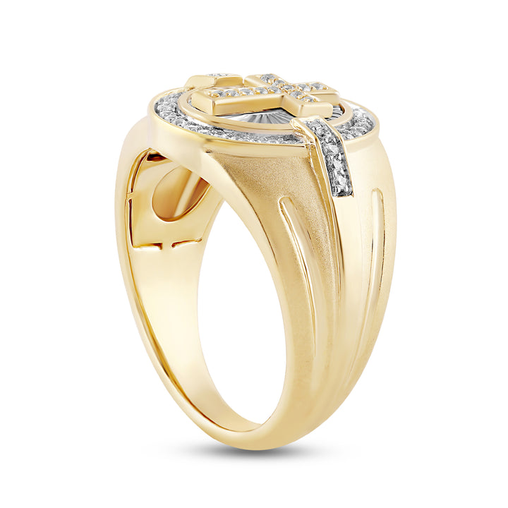 SUNRAYS CROSS OVAL UNISEX DRIPZ RING with Cubic Zirconia Stones and 14K Yellow Gold over Sterling Silver