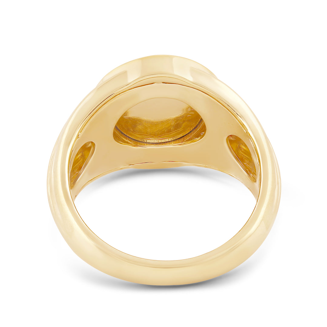 SUNRAYS CROSS OVAL UNISEX DRIPZ RING with Cubic Zirconia Stones and 14K Yellow Gold over Sterling Silver