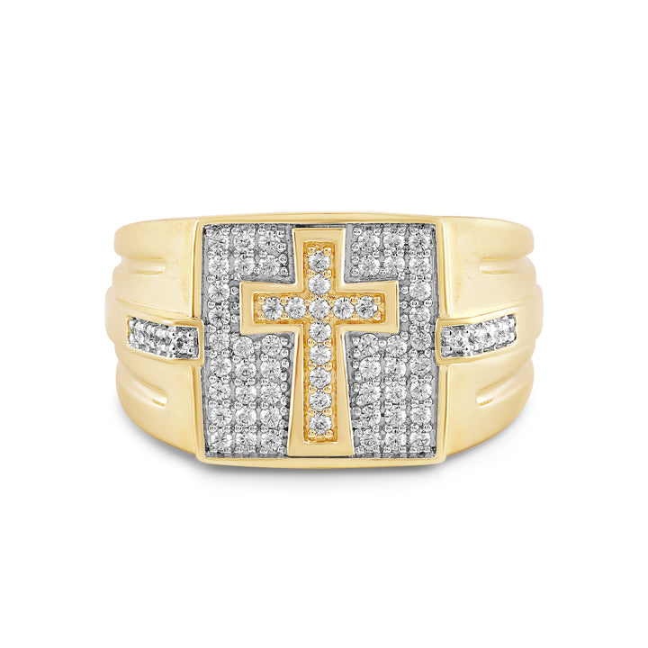 SQUARE CROSS MEN'S DRIPZ RING
with Cubic Zirconia Stones and 14K Yellow Gold over Sterling Silver