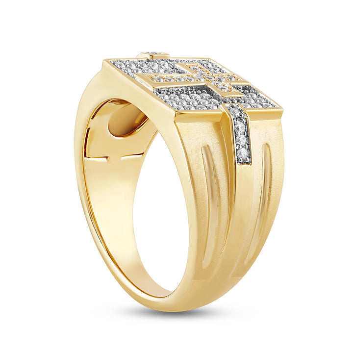 SQUARE CROSS MEN'S DRIPZ RING
with Cubic Zirconia Stones and 14K Yellow Gold over Sterling Silver