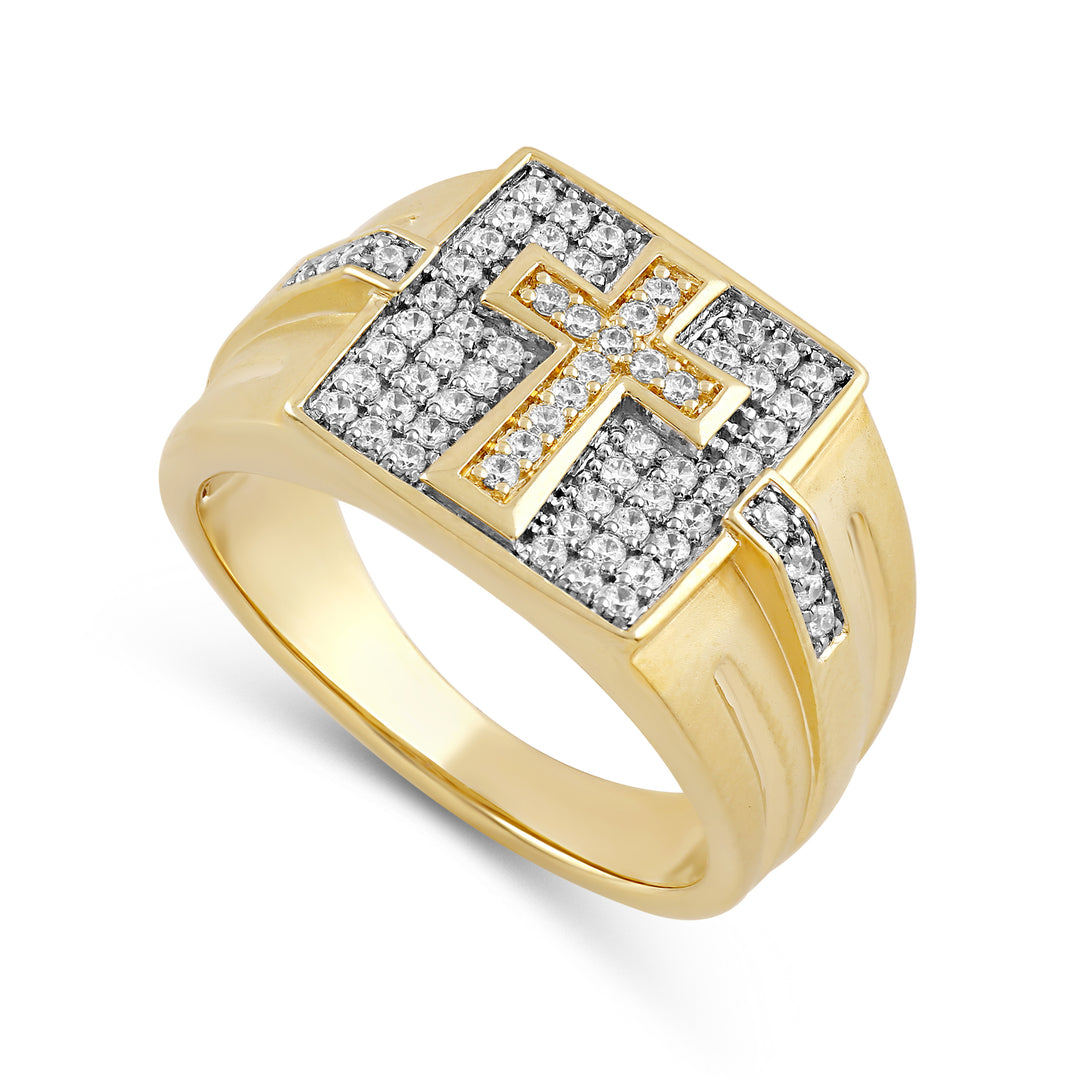 SQUARE CROSS MEN'S DRIPZ RING
with Cubic Zirconia Stones and 14K Yellow Gold over Sterling Silver