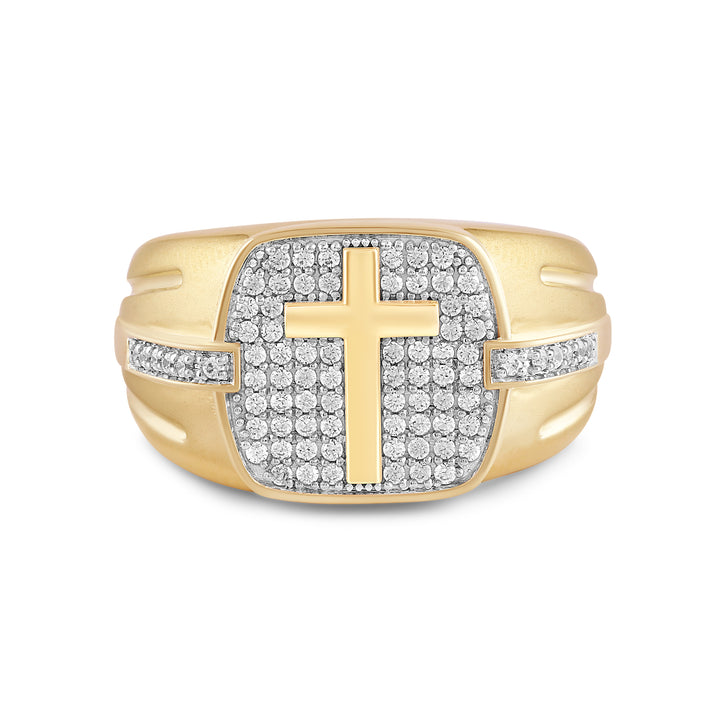 CUSHION SHAPED PLAIN CROSS MEN'S DRIPZ RING
with Cubic Zirconia Stones and 14K Yellow Gold over Sterling Silver