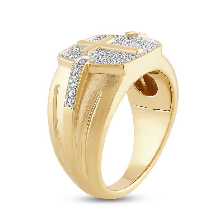 CUSHION SHAPED PLAIN CROSS MEN'S DRIPZ RING
with Cubic Zirconia Stones and 14K Yellow Gold over Sterling Silver