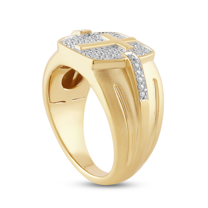 CUSHION SHAPED PLAIN CROSS MEN'S DRIPZ RING
with Cubic Zirconia Stones and 14K Yellow Gold over Sterling Silver