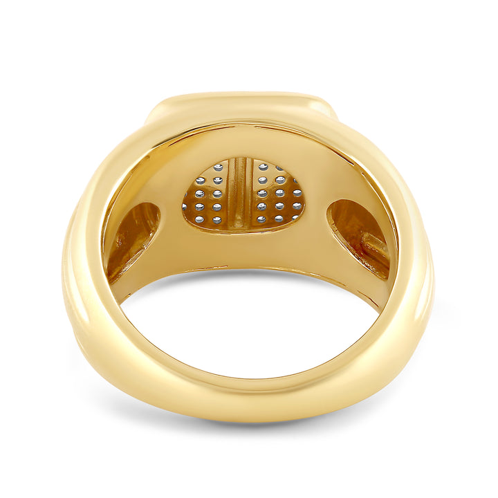 CUSHION SHAPED PLAIN CROSS MEN'S DRIPZ RING
with Cubic Zirconia Stones and 14K Yellow Gold over Sterling Silver