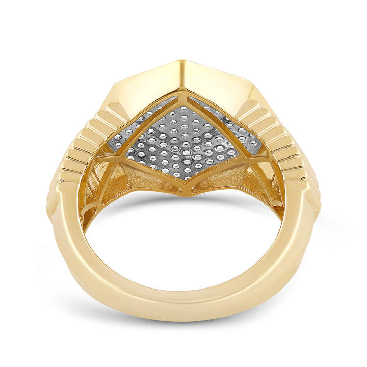 OCTAGON PAVE SET UNISEX DRIPZ RING with Cubic Zirconia Stones and 14K Yellow Gold over Sterling Silver