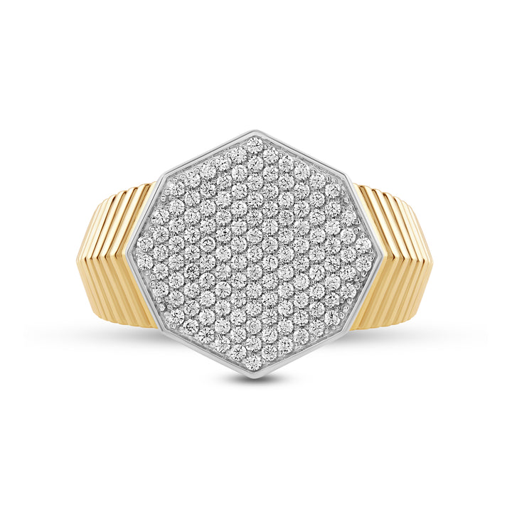 OCTAGON PAVE SET UNISEX DRIPZ RING with Cubic Zirconia Stones and 14K Yellow Gold over Sterling Silver