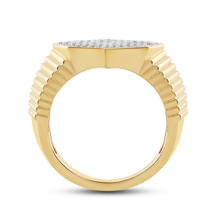 OCTAGON PAVE SET UNISEX DRIPZ RING with Cubic Zirconia Stones and 14K Yellow Gold over Sterling Silver