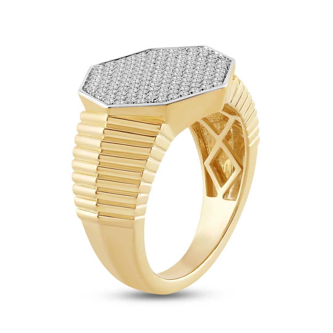 OCTAGON PAVE SET UNISEX DRIPZ RING with Cubic Zirconia Stones and 14K Yellow Gold over Sterling Silver