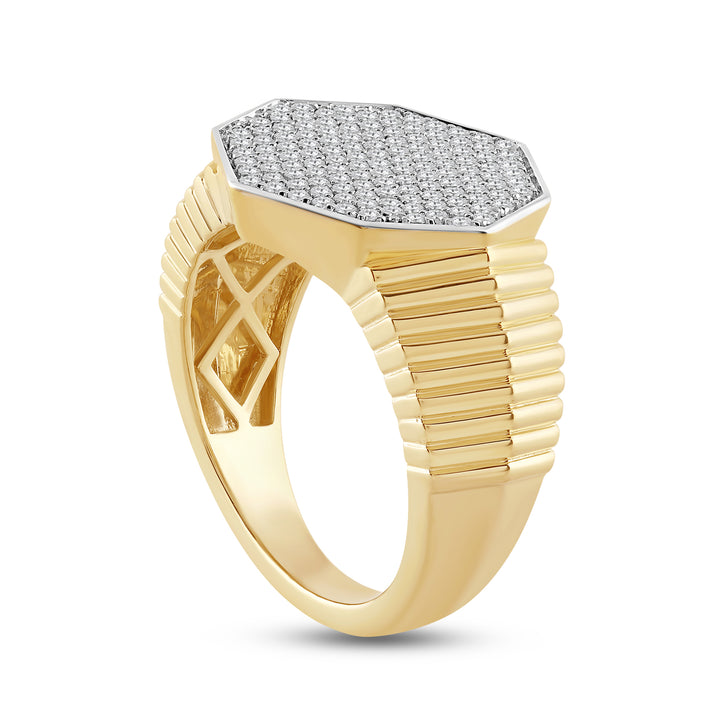 OCTAGON PAVE SET UNISEX DRIPZ RING with Cubic Zirconia Stones and 14K Yellow Gold over Sterling Silver