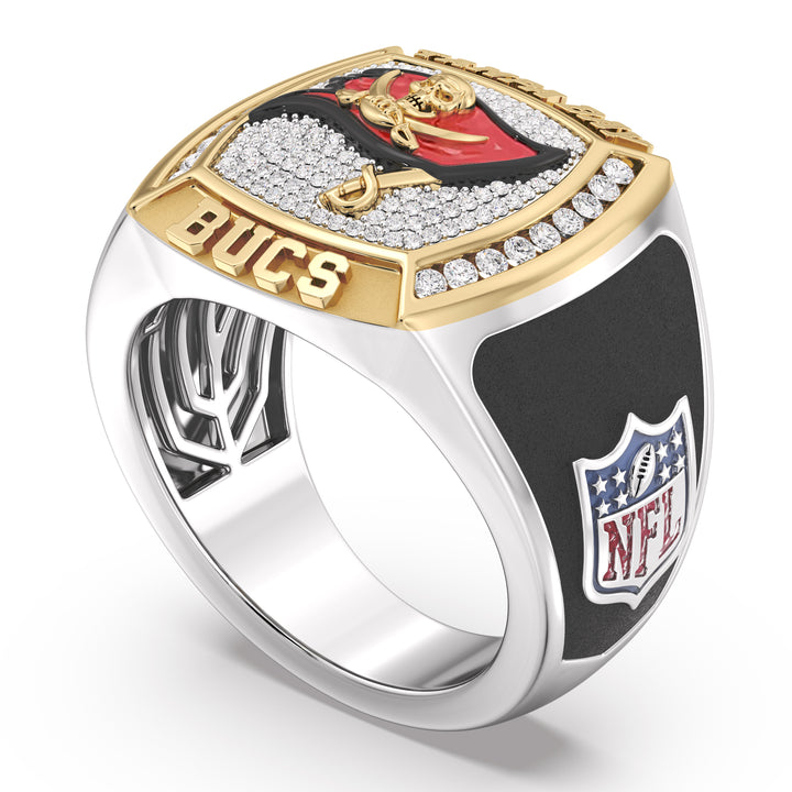 NFL TAMPA BAY BUCANEERS MEN'S CUSTOM RING with 1/2 CTTW Diamonds, 10K Yellow Gold and Sterling Silver