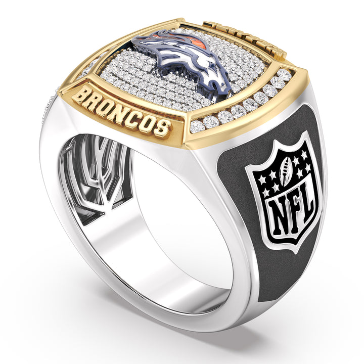 NFL DENVER BRONCOS MEN'S TEAM RING with 1/2 CTTW Diamonds, 10K Yellow Gold and Sterling Silver