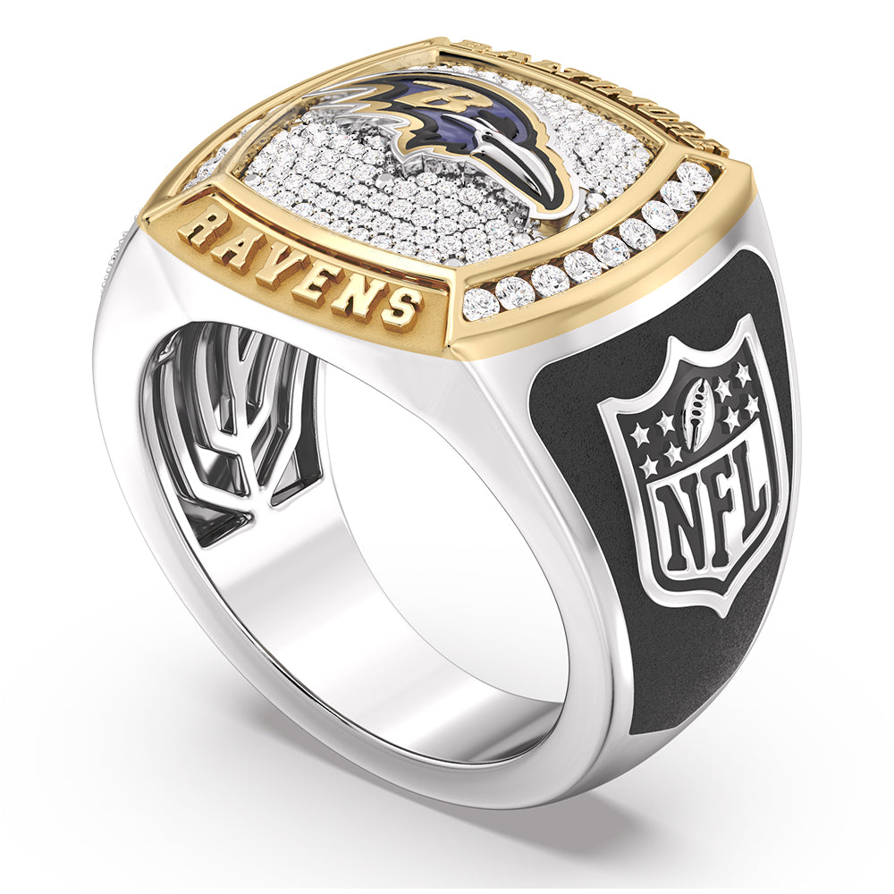 NFL BALTIMORE RAVENS MEN'S TEAM RING with 1/2 CTTW Diamonds, 10K Yellow Gold and Sterling Silver