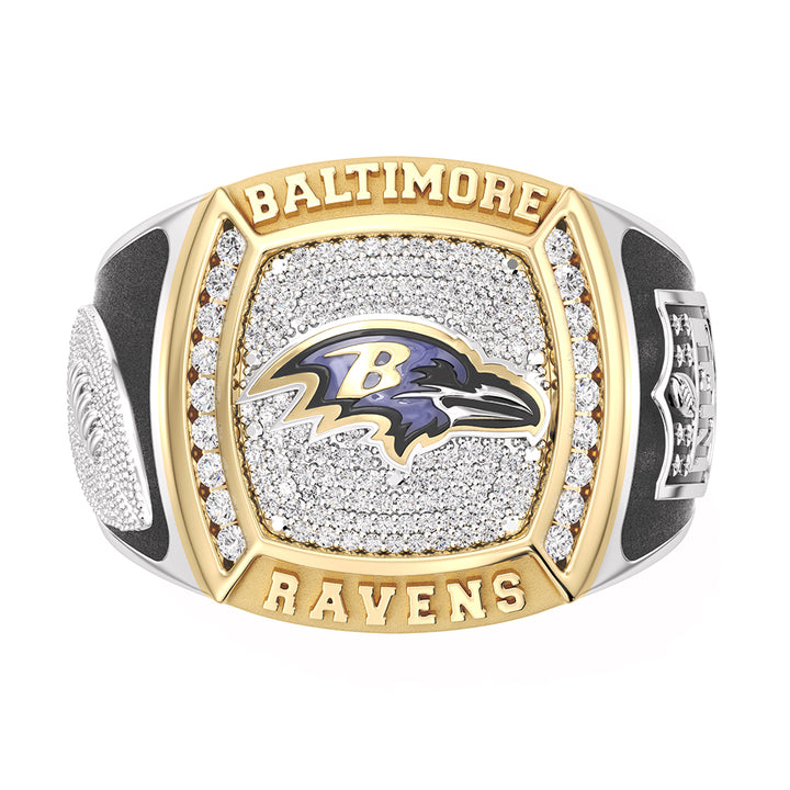 NFL BALTIMORE RAVENS MEN'S TEAM RING with 1/2 CTTW Diamonds, 10K Yellow Gold and Sterling Silver