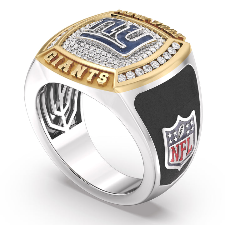 NFL NEW YORK GIANTS MEN'S CUSTOM RING with 1/2 CTTW Diamonds, 10K Yellow Gold and Sterling Silver