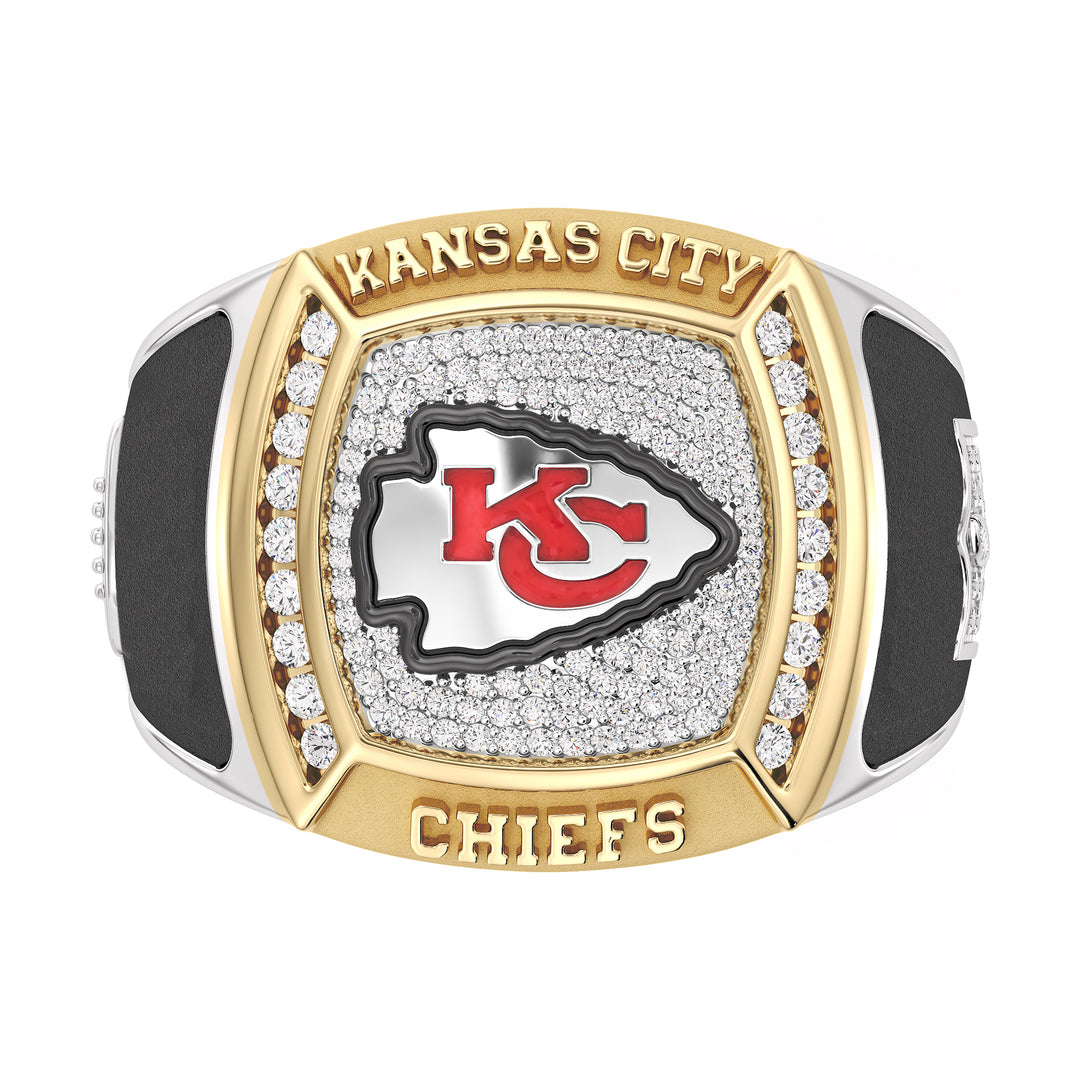 NFL KANSAS CITY CHIEFS MEN'S CUSTOM RING with 1/2 CTTW Diamonds, 10K Yellow Gold and Sterling Silver