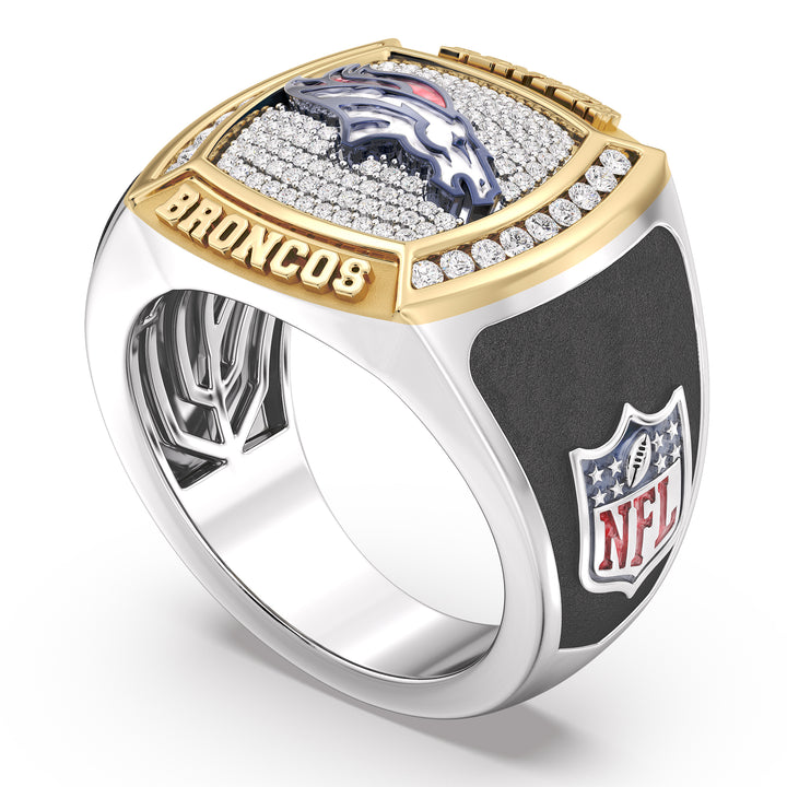 NFL DENVER BRANCOS MEN'S CUSTOM RING with 1/2 CTTW Diamonds, 10K Yellow Gold and Sterling Silver