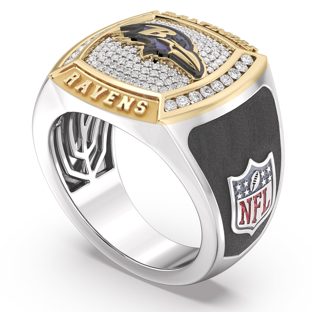 NFL BALTIMORE RAVENS MEN'S CUSTOM RING with 1/2 CTTW Diamonds, 10K Yellow Gold and Sterling Silver