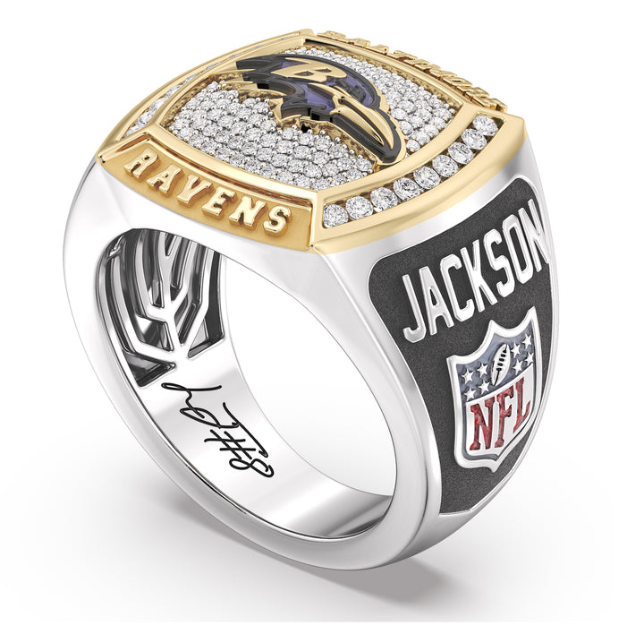 LAMAR JACKSON MEN'S AUTOGRAPH RING with 1/2 CTTW Diamonds, 10K Yellow Gold and Sterling Silver