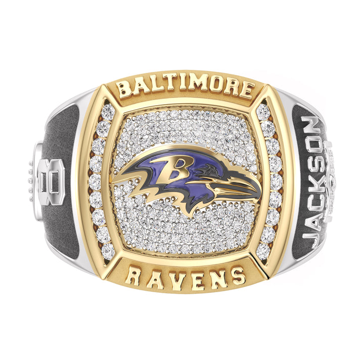 LAMAR JACKSON MEN'S CHAMPIONS RING with 1/2 CTTW Diamonds, 10K Yellow Gold and Sterling Silver