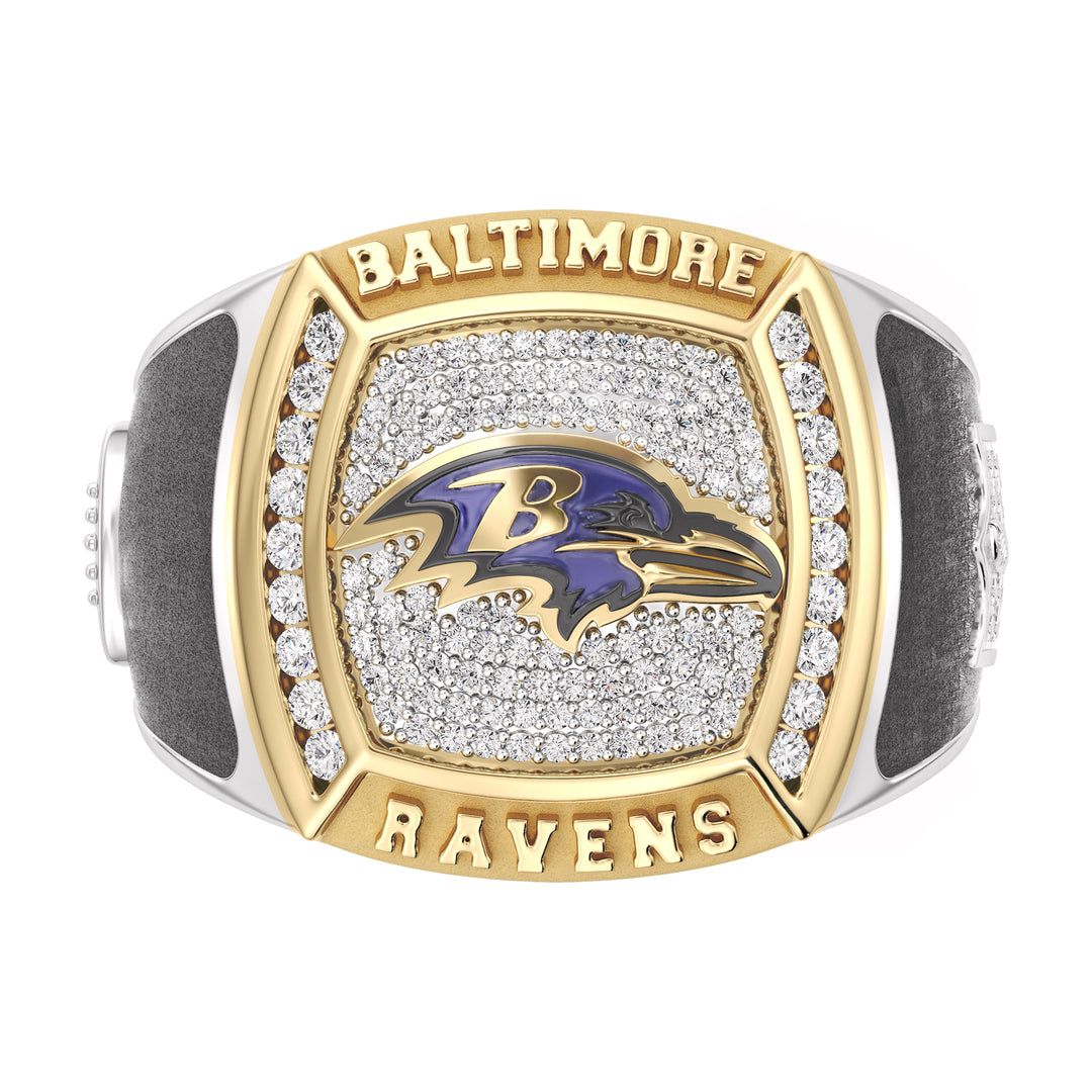 NFL BALTIMORE RAVENS MEN'S CUSTOM RING with 1/2 CTTW Diamonds, 10K Yellow Gold and Sterling Silver