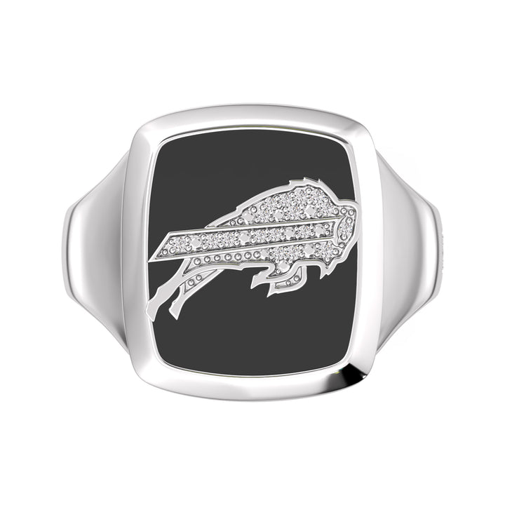 NFL BUFFALO BILLS MEN'S ONYX RING
 with 1/20 CTTW Diamonds and Sterling Silver