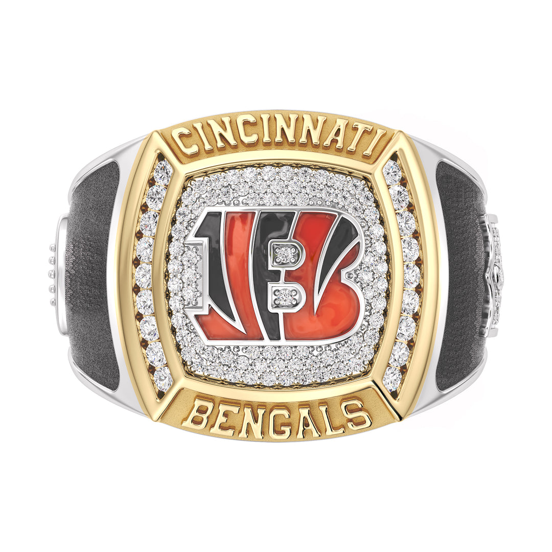 NFL CINCINNATI BENGALS MEN'S CUSTOM RING with 1/2 CTTW Diamonds, 10K Yellow Gold and Sterling Silver