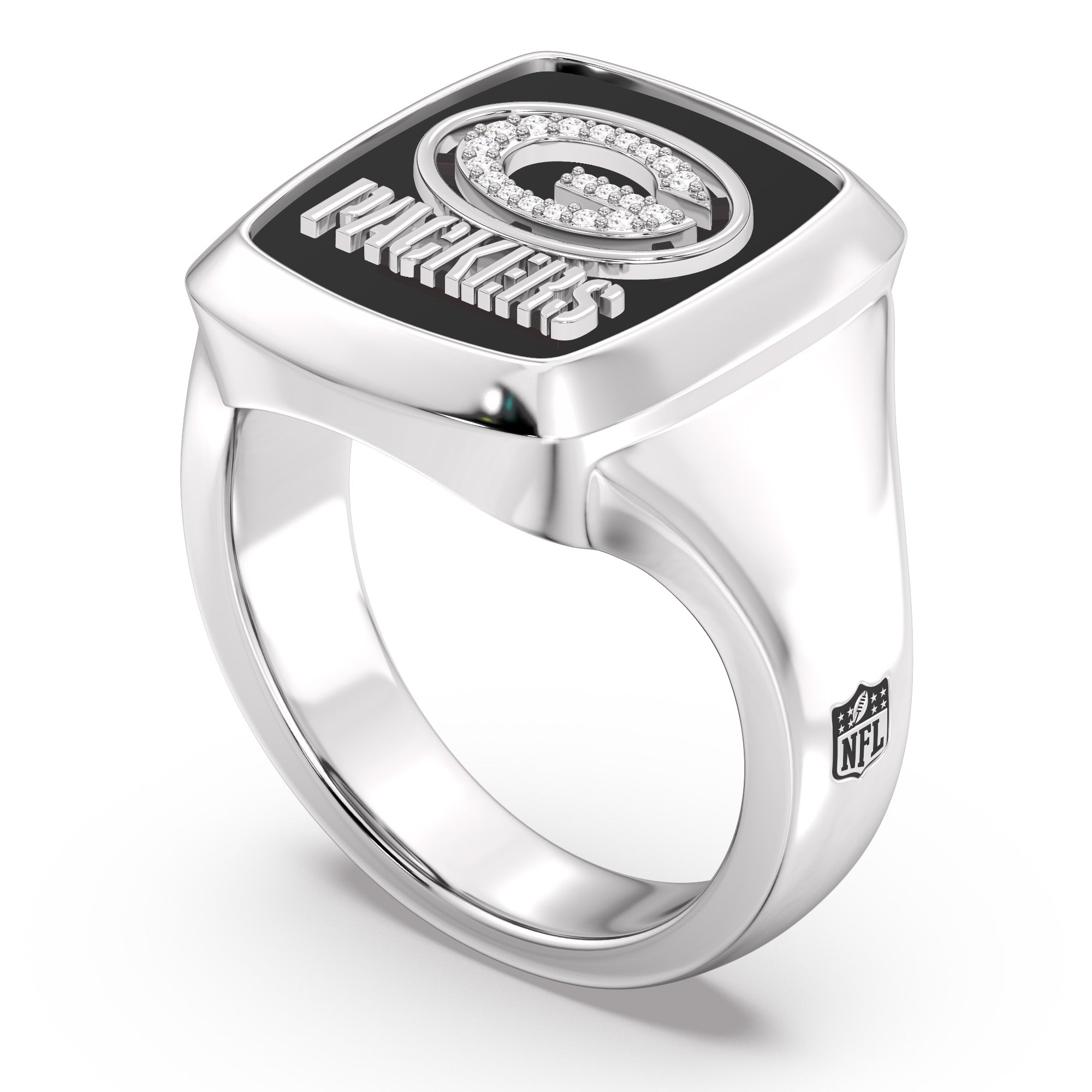 NFL GREEN BAY PACKERS MEN'S ONYX RING with 1/20 CTTW Diamonds and