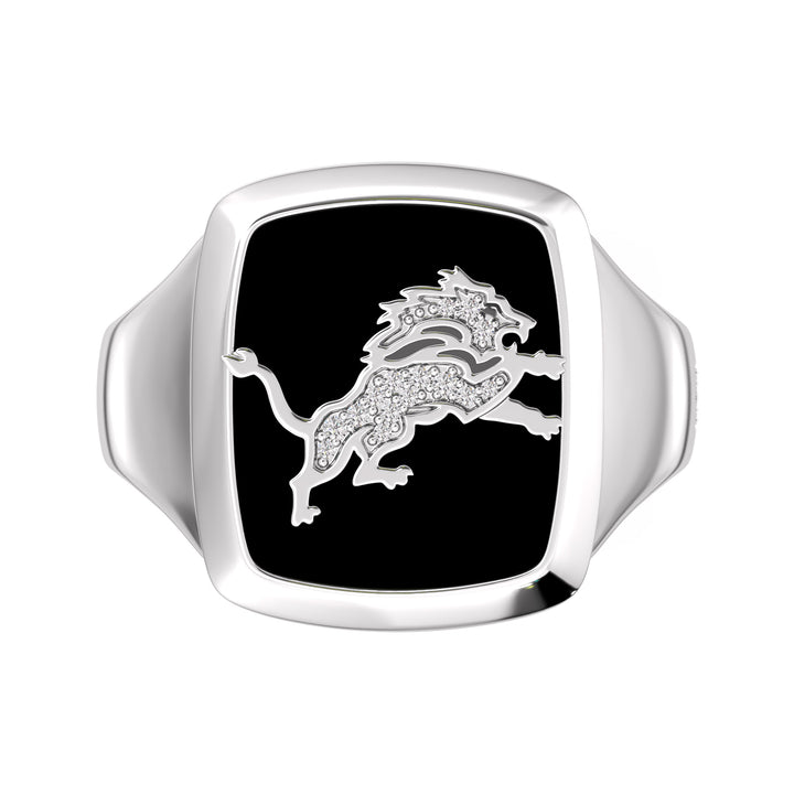 NFL DETROIT LIONS MEN'S ONYX RING 
with 1/20 CTTW Diamonds and Sterling Silver