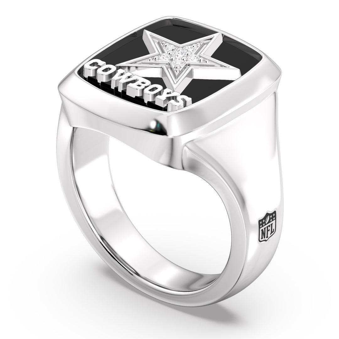 NFL DALLAS COWBOYS MEN'S ONYX RING
 with 1/20 CTTW Diamonds and Sterling Silver