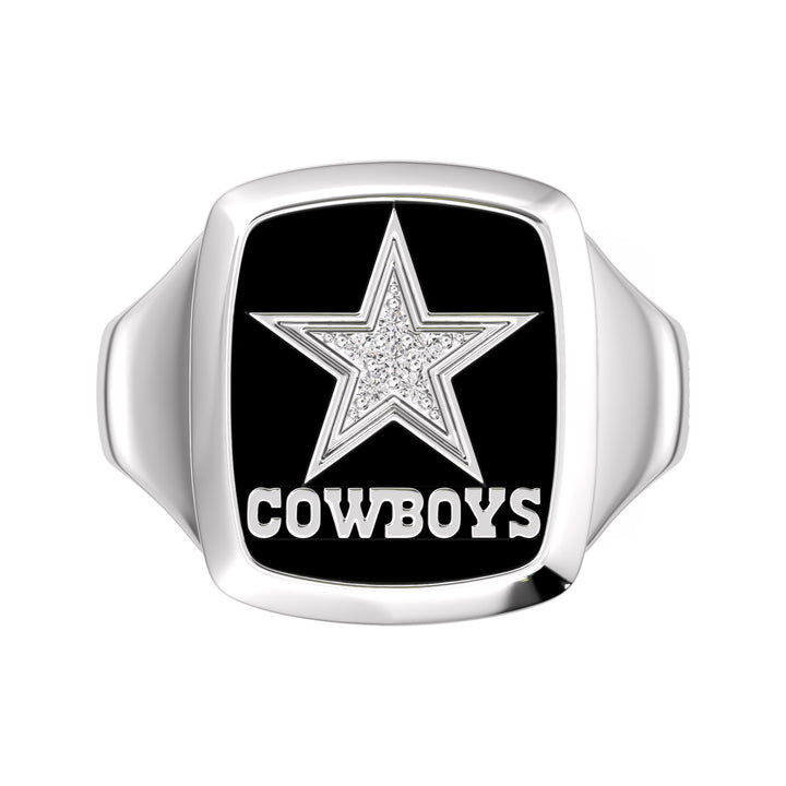 NFL DALLAS COWBOYS MEN'S ONYX RING
 with 1/20 CTTW Diamonds and Sterling Silver
