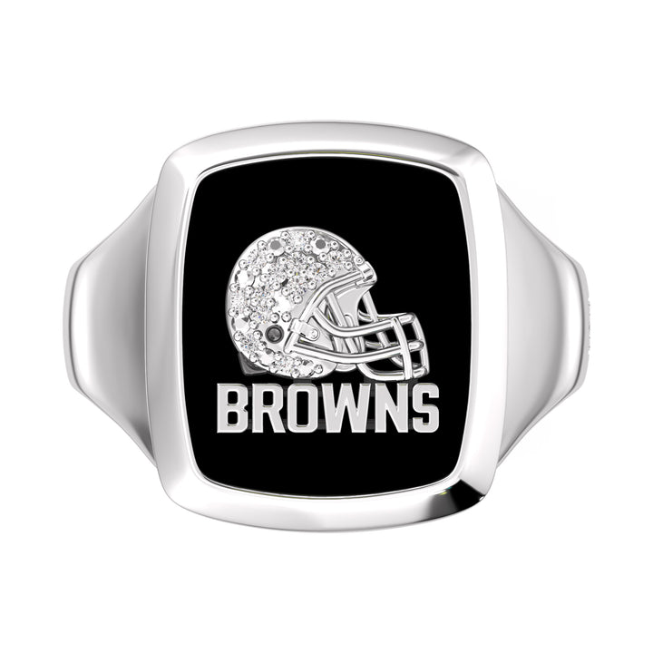 NFL CLEVELAND BROWNS MEN'S ONYX RING
 with 1/20 CTTW Diamonds and Sterling Silver