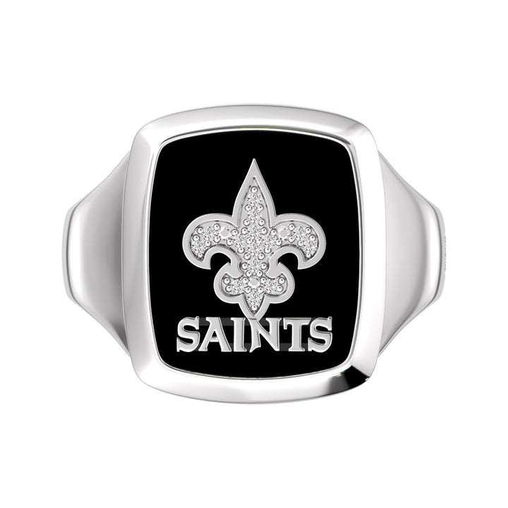 NFL NEW ORLEANS SAINTS MEN'S ONYX RING
 with 1/20 CTTW Diamonds and Sterling Silver