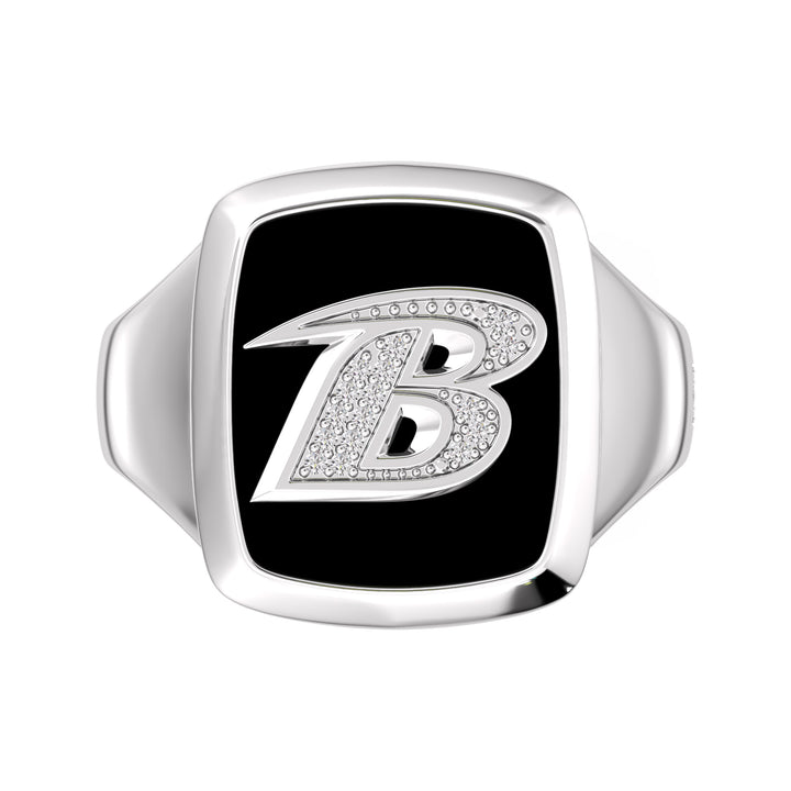 NFL BALTIMORE RAVENS MEN'S ONYX RING 
with 1/20 CTTW Diamonds and Sterling Silver