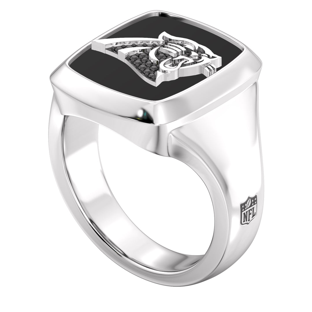 NFL CAROLINA PANTHERS MEN'S ONYX RING 
with 1/20 CTTW Diamonds and Sterling Silver